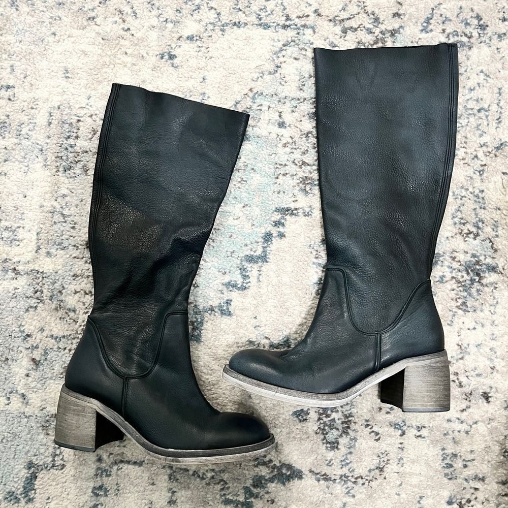 Free People Essential Knee High Boot Navy Blue Leather Size 38.5 - Picture 4 of 6